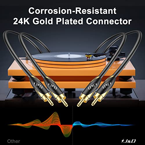 J&D RCA Stereo Cable, 24 AWG Gold Plated Male-to-Male Phono to Phono Cable, 2RCA to 2RCA Stereo Audio Cable - Image 3