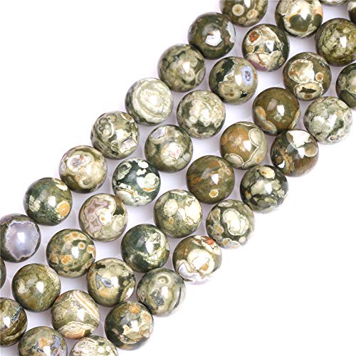GEM-Inside Natural AA Grade 10mm Round Green Kambaba Rhyolite Beads for Jewelry Making Strand 15"