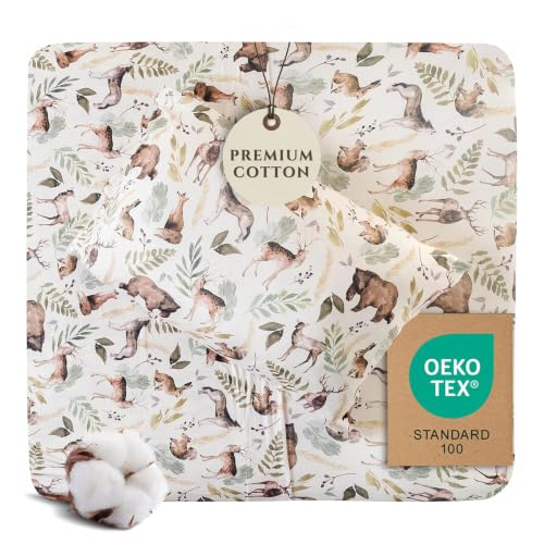 Image of Pobibaby Premium Twin Full Sheets Sets, Kids Double Bed Sheets in Cotton Blend | Ultra-Soft Woodland Camping Print with Fitted Sheet, Flat Sheet & Pillowcases (Twin Wildlife Animal)