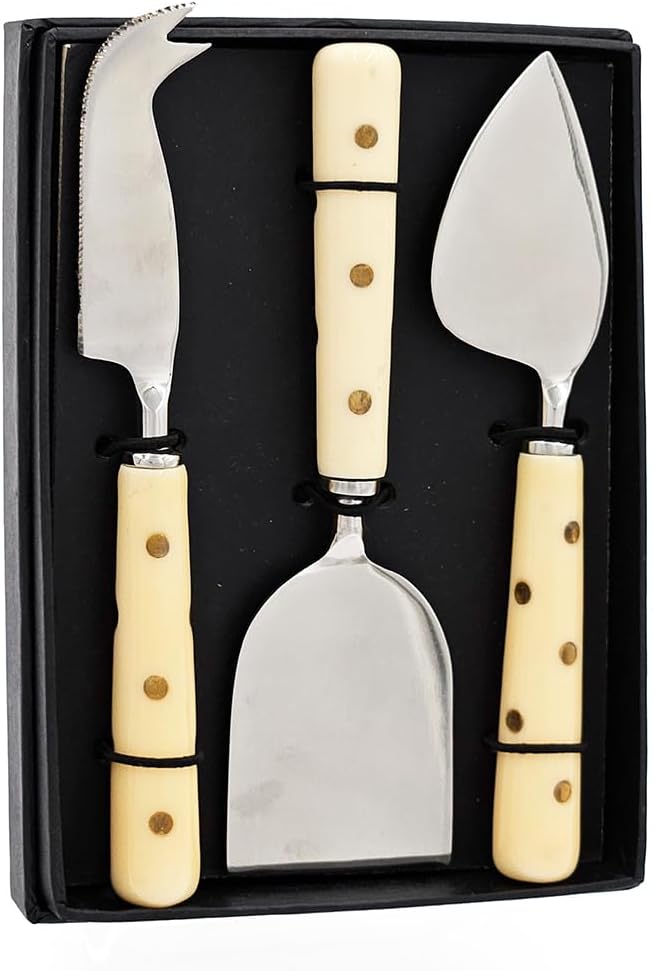 5pcs Cutlery / 3pcs Cheese Servers In Black Gift Box - Forks and Spoons with Resin Handles Playfully Decorated with Metallic Dots | Sparkle Design, Fall Decorations for Home (3pc cheese server set)