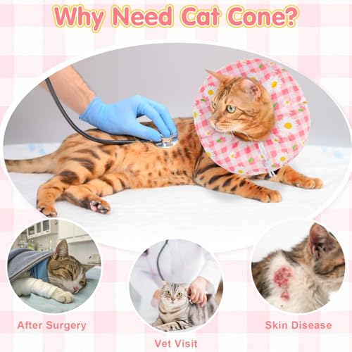 Image of BEAUTYZOO Cat Cone Collar Soft, Cat Donut Recovery Collar after Surgery to Stop Licking, Kitten E Collars Neck Pillow Cone for Cats, Adjustable Elizabeth Pet Collars for Puppy Small Dogs, Pink Daisy S