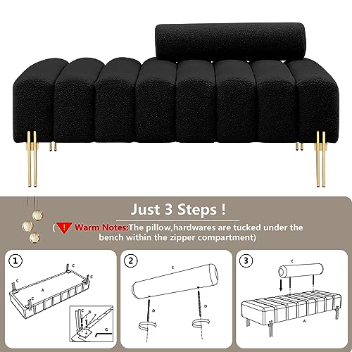 Setawix-Teddy-Fabric-Ottoman-Bench-End-of-Bed-Channel-Tufted-Bedroom-Window-Entryway-Benches-Rectangle-Sherpa-Upholstered-Living-Room-Footrest-Sofa-Stool-with-Golden-Metal-Legs-Black