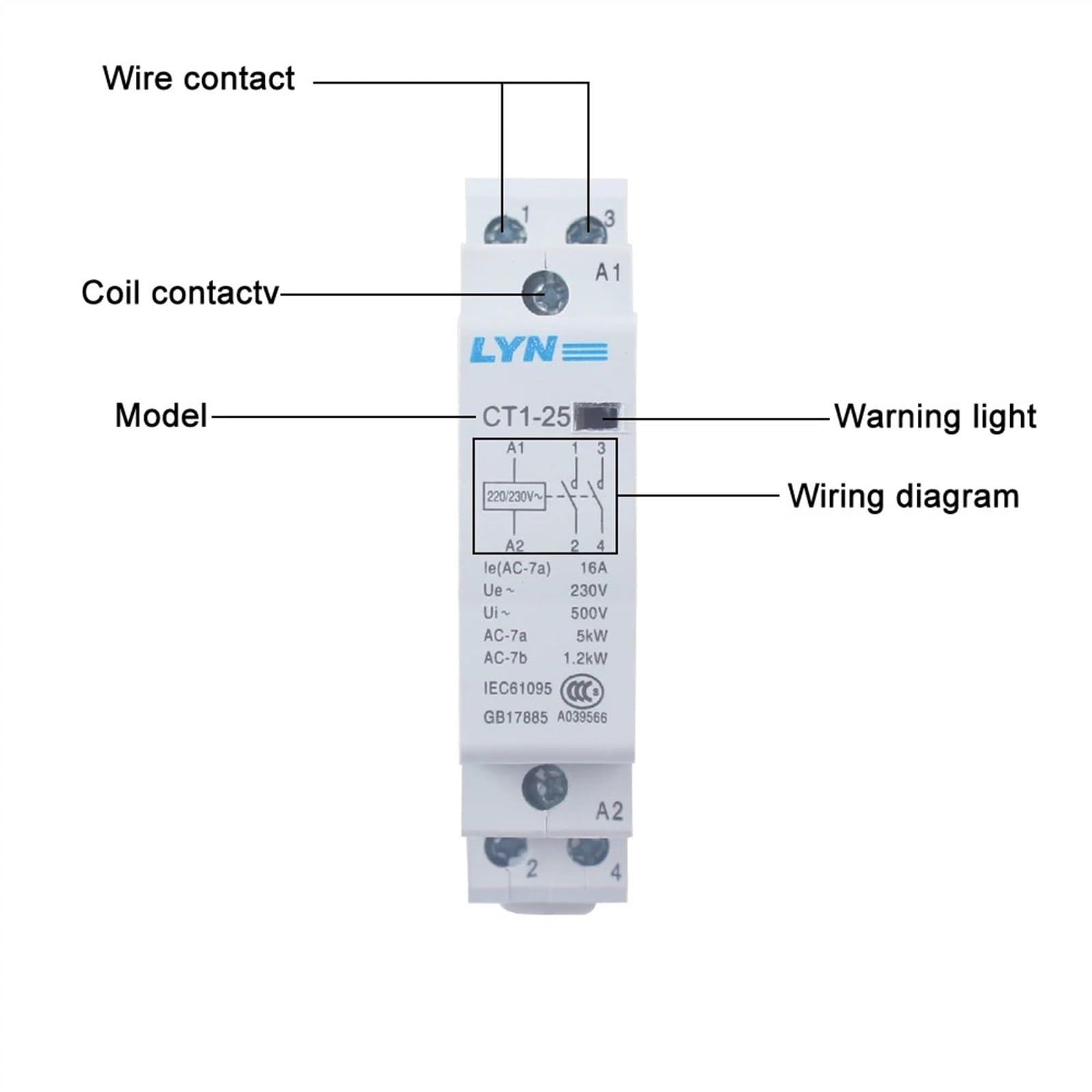 CT1-25 16A 25A 20A 2P 2NO 4P 4NO CT1-63 32A 40A 63A 230v 50or60HZ Din-schiene Haushalt AC Schütz(CT1-25-20A,4NC)