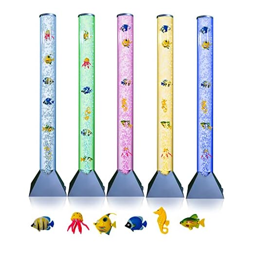 Brewish Sensory Bubble Floor Lamp| 7 Color Changing LED Mood Night Light| Special Needs Toys for Autistic| Fake Aquarium Water Tube Lava Lamp| Gift for Kids, Men & Women| Blue Base - 3 Feet Tall