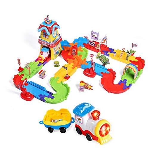 FUN LITTLE TOYS 189 PCs Kids Train Sets with Variable Railway Tracks, Electric Toy Trains with Lights and Sounds, 3D Puzzles Train Track for Boys Girls Toddlers 2,3,4,5,6,7 Years Old