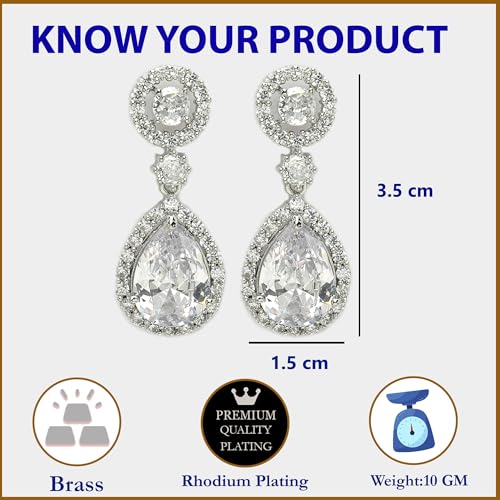 Image of Zeneme Fashion Rhodium Plated Brass Silver Toned Fancy Tear Drop Dangle Earring For Women and Gifts For Girls