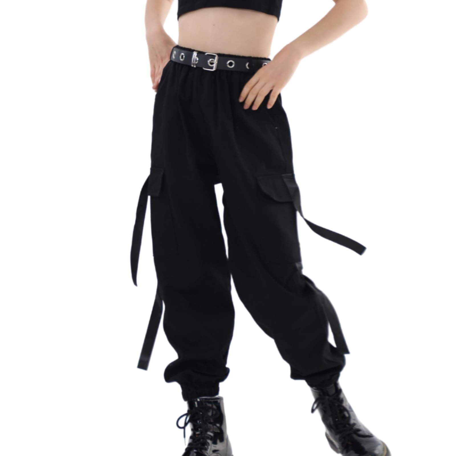 Rolanko Pantalones Hip Hop para Niñas, Pantalones Cargo Elásticos para Niños Jogger para Streetwear y Danza