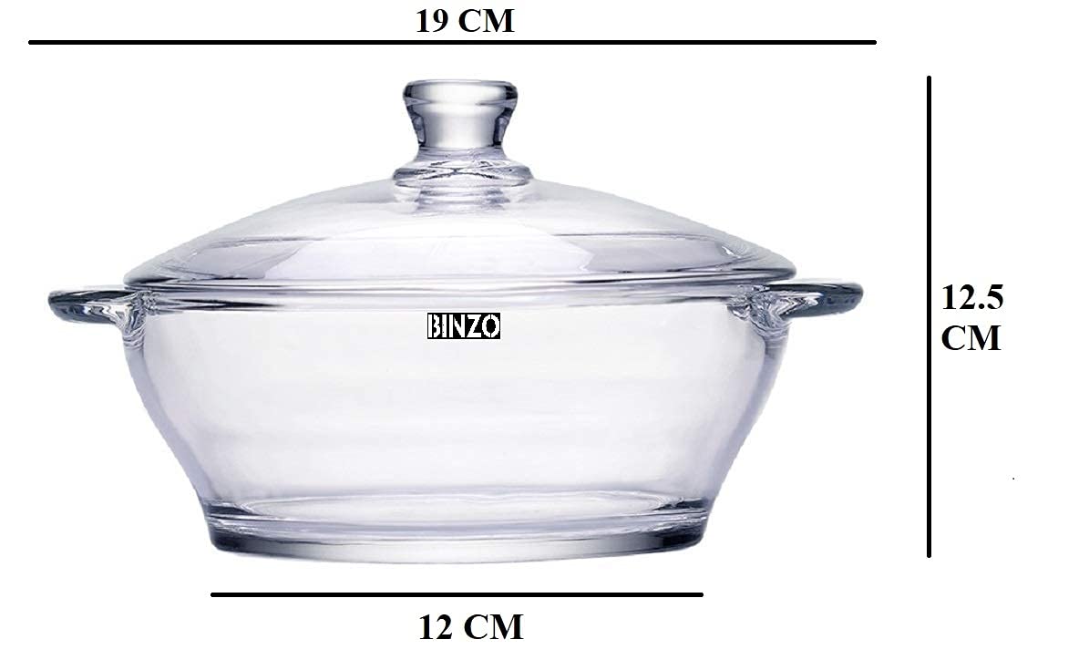 BINZO Glass Casserole, 1 Litre, 1000 ml, Bowl Glassware Dish with Glass Lid, Pack of 1, Microwave Oven Safe, Serving Casserole for Sabzi, Dal, Roti, Curry 1