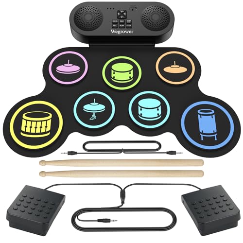 7-Pad Electronic Drum Set for Kids, Portable Electric Drum Kit with Built-in Speaker & Headphone Jack, Kids Drum Set for Beginners Toddlers 3-5 with Pedals & Drumsticks
