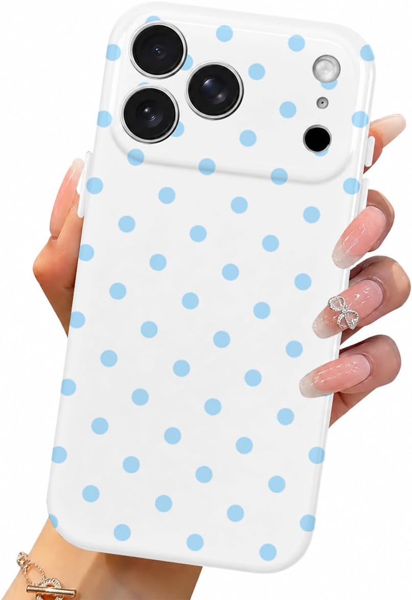For iPhone 17 Pro Max Case Cute Polka Dot Slim Shockproof Cover,White Blue