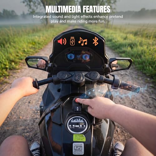 Image of Baybee BoltX Electric Bike for Kids 3+ Years | Baby Rechargeable Battery Bike with Training Wheels, Hand Accelerator, Foot Brake, Led Lights & Music | Battery Operated Bike for Kids to Drive (Black)