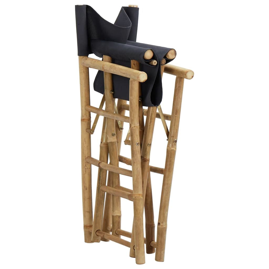 Klappbare Regiestühle 2 STK Dunkelgrau Bambus und Stoff Gartenstuhl Balkonstuhl Terrassenstuhl klappbar platzsparend bequem mit Armlehnen für Outdoor Camping Strand Relax