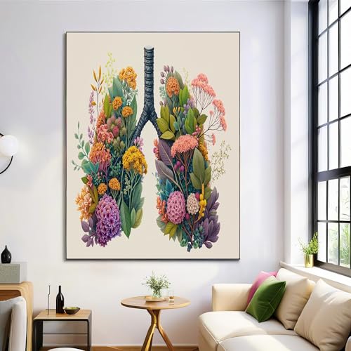 Affiche abstraite poumons et plantes GDJSMIN pour une décoration murale de salon en toile 80x120