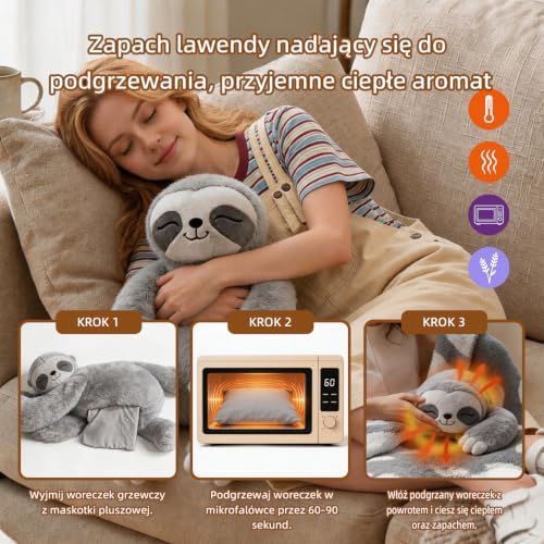 DAYHERB Weighted Stuffed Animals Sloth Grey 23in Lavender Microwavable Gift Kids&Adults - 2