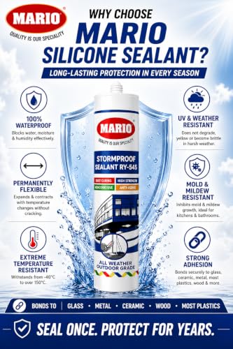 Image of Mario Black Waterproof Silicone Sealant - Heavy Duty Outdoor Grade Adhesive for Roof, Window & Bathroom, Fast Curing, Weatherproof, Crack Resistant