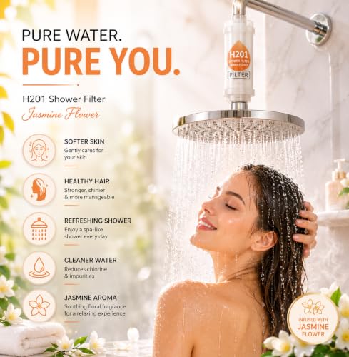 Image of Grofilo Vitamin Shower Filter (Jasmine) | Made in South Korea | Vitamin C & Glycerin Enriched | Hard Water Shower Filter | Removes Chlorine, Rust & Sediment | Soft Skin & Smooth Hair