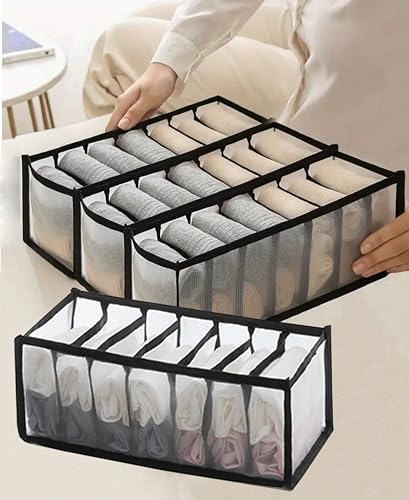 Image of atorakushon Mesh Drawer Organizers for Undergarments, Socks, Bras, Ties, Scarves, Wardrobe Storage Box Kitchen Tools (4 Pcs, Brown)