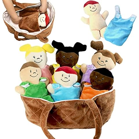 Basket of Babies Plush Baby Doll Set with Removable Clothing - Multicultural Diversity Baby Doll Toys for Boys and Girls with 6 Soft Baby Dolls, Interchangeable Clothing, Basket, Pillow, and Blanket Cover