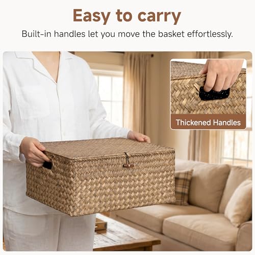 Image of StorageWorks Wicker Basket with Lid, Storage Baskets with Lids, Brown | Woven Baskets with Lids for Shelves, Wicker Storage Baskets with Lids, Lidded Baskets for Organizing, Extra Large, 1 Pack