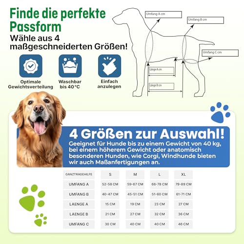 Nature Pet Ganzkörper Tragehilfe für Hunde aus 4 mm starkem Neopren/Durchgehende Tragehilfe mit stark gepolstertem Hebegurt – Ganzkörper-Hebegeschirr für Reha & Mobilität (L)