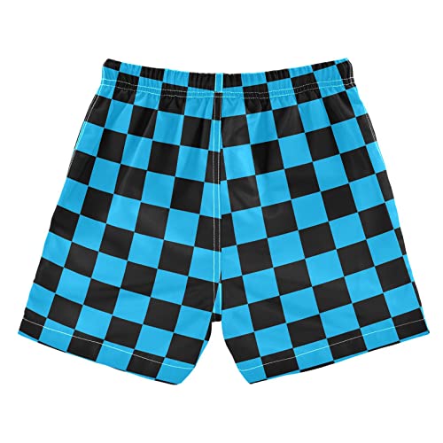 Blue Black Chessboard Boys Swim Trunks Squares Plaid Toddler Beach Board Shorts Baby Summer Bathing Suit L2