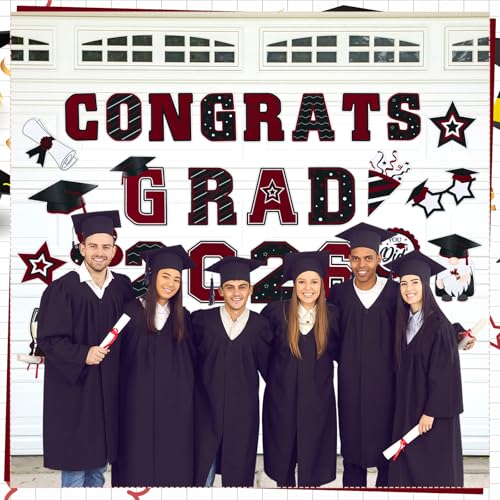 Image of Landhoow 30 Pcs Graduation Car Magnets 2026 Senior Graduation Car Decoration Bumper Sticker Congrats Grad Magnet Magnetic Refrigerator Decal for Grad Parade Party Supplies (Maroon /Burgundy, Black)
