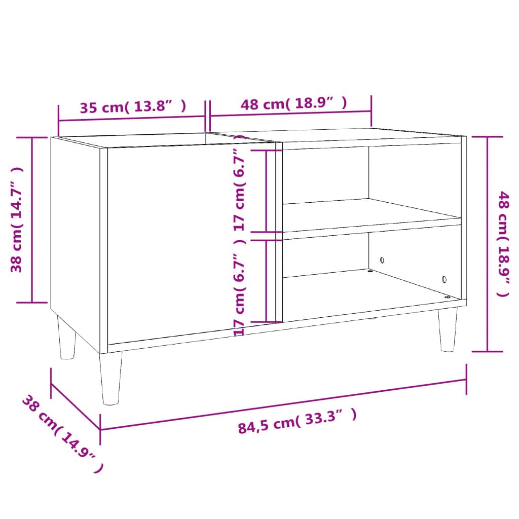 Hothingwell Szafka do przechowywania płyt LP czarna 84,5 x 38 x 48 cm z drewna konstrukcyjnego, szafka z płytami winylowymi z wytrzymałym blatem do gramofonu, szafki bocznej do salonu lub mebli