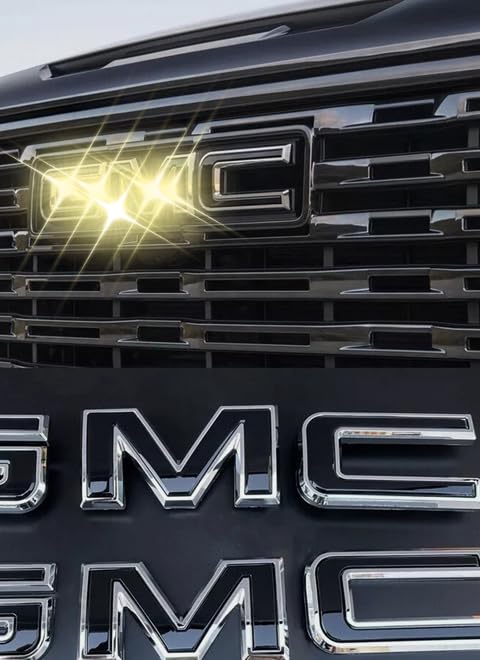 Set Front Grille +Rear Taigate Emblem Badge Nameplate Compatible with Sierra 1500 2500HD 3500HD Canyon G45/G45P-BS (Black/Chrome)