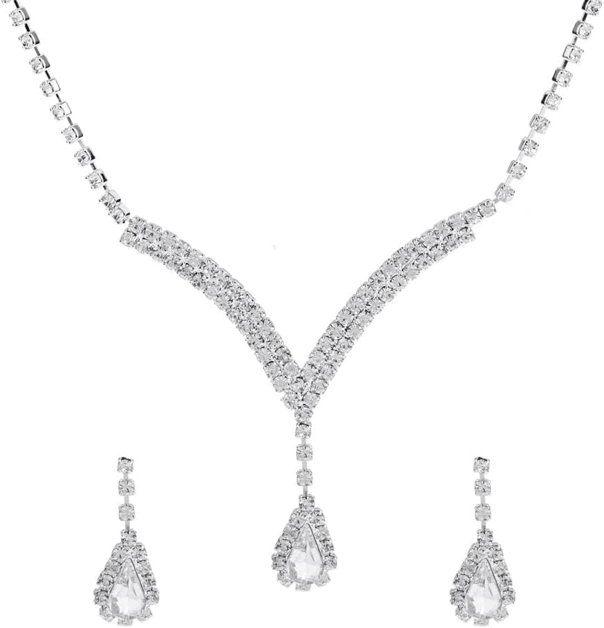Set Di Collane Con Strass Argentati Reaky – Gioielli Da Sposa In Cristallo – Collana Girocollo Regolabile Per Donna, Accessorio Matrimonio - 5