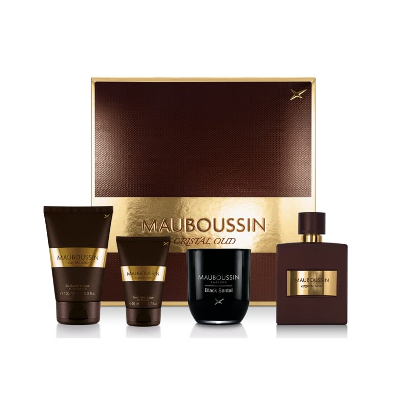 Mauboussin - Coffret Cadeau - Eau de Parfum Homme - Cristal Oud - Senteur Orientale - Bougie, gel et crème