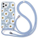 Pnakqil Collier Coque pour Apple iPhone 11 6,1', Mauve Silicone TPU Motif Antichoc Bumper Etui Housse avec Réglable Cordon de Colliers Lanyard Case pour iPhone 11, Fleur 2