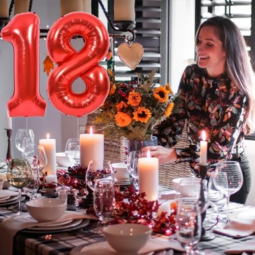 Image of TONIFUL 40 Inch Red Number 60 Balloons Large Foil 60th Birthday Decorations