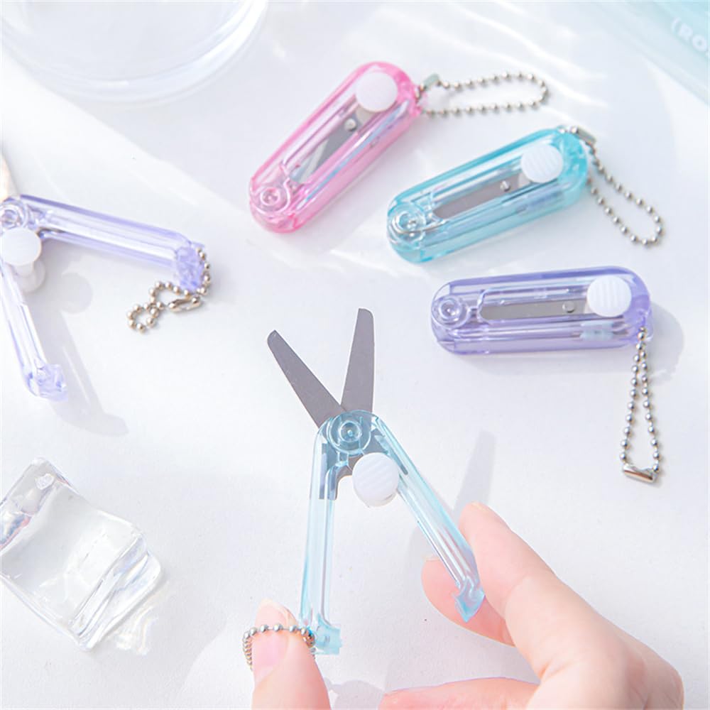 4 Forbici Pieghevoli Piccole Da Viaggio In Acciaio Inox - Con Portachiavi, Aperte 11,2 Cm