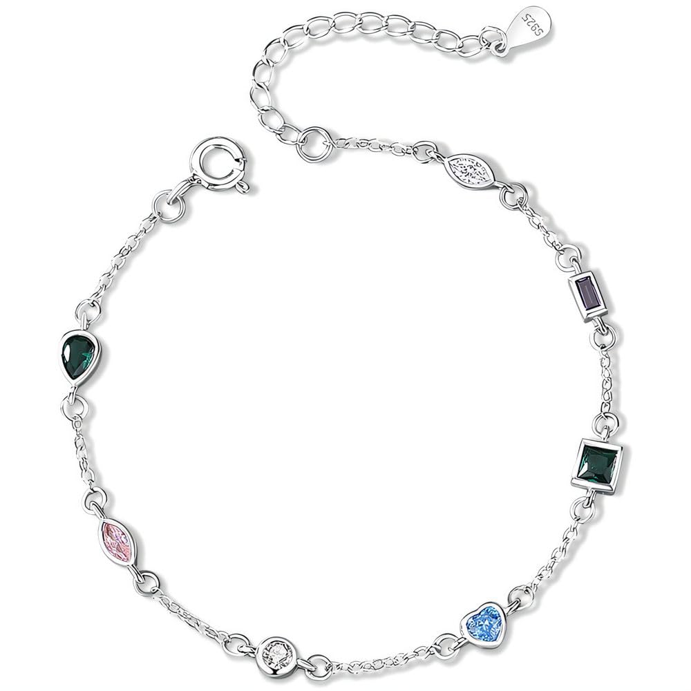 NicoWerk Damen Silberarmband Stein aus 925 Sterling Silber Schmal Schlicht Filigran Glatt Glänzend Bunt SAB285
