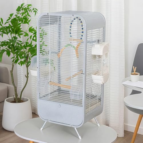 MLVFHN 鳥かご 小屋 広々とした収納スペース ケージ 鳥籠 両側に開口部 とりかご 台 オカメインコ 引き出し式シャーシ インコ 小鳥 前面扉 アクリルケージ 大型 上面扉(Aグレー)