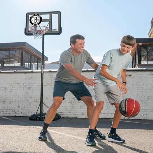 Image of Lifetime NBA Brooklyn Nets Portable Basketball Hoop, Adjustable Height 7.5-10 Ft, 44 Inch Shatterproof Fusion Backboard, Base with Wheels