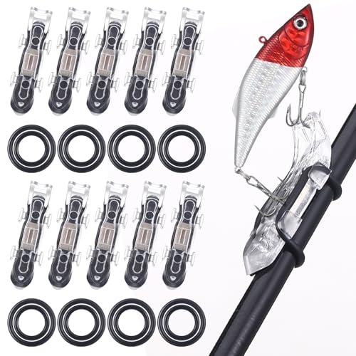 MorningRo 10 Pcs Hook Keeper for Fishing Rod Magnetic Fishing Hook Keeper Fishing Bait Holder with 2 Sizes Rubber Rings for Fishing Hook Holder Quick Installation(Transparent)