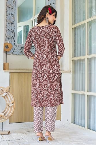 Image of MIRCHI FASHION Pure Cotton Floral Kurta Set for Women with Dupatta & Pant | 3 Piece Straight Fit Ethnic Outfit | Breathable Summer Salwar Suit