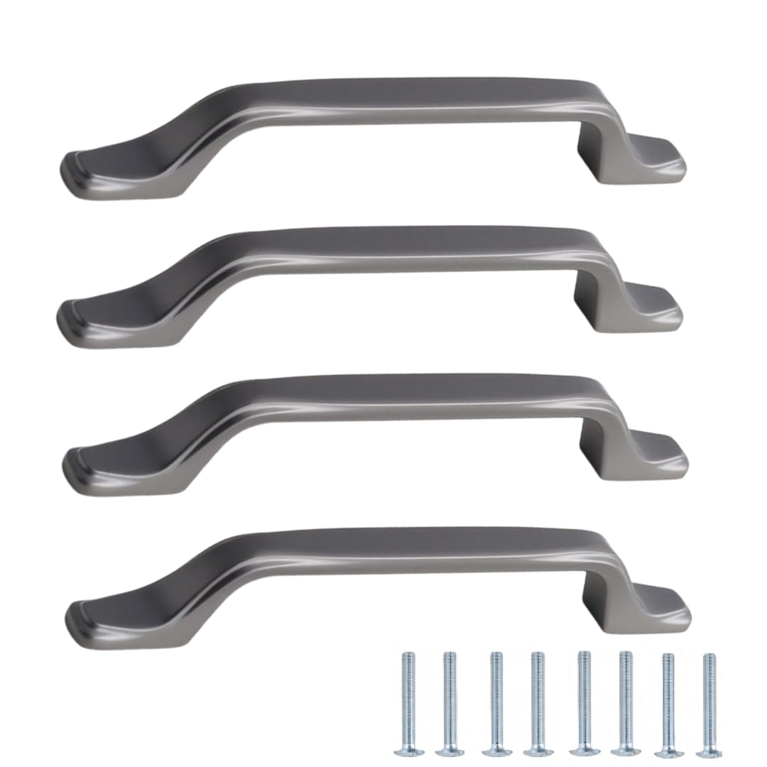 NLQCSXWEP Zinc Alloy Cabinet Bow Handle, Zinc Alloy Cabinet Handles 4 pcs Gray Multiple Sizes Single Hole(8206-128mm)