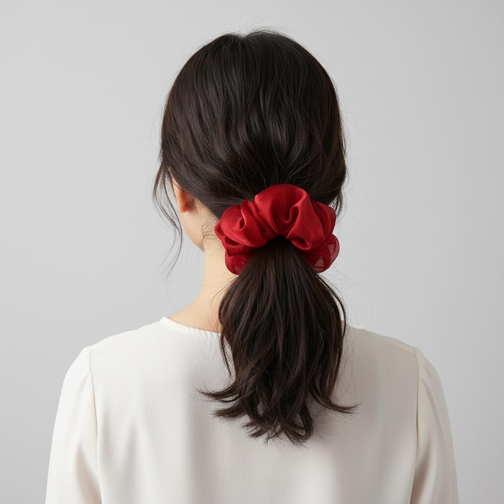 Amazon | QinGoo シュシュ オーガンジー ヘアゴム ワインレッド 髪ゴム