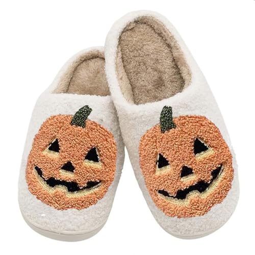 Women Men's Christmas Slippers Funny Halloween Pumpkin Slippers Winter Cozy Warm Plush Indoor Outdoor House Shoes2
