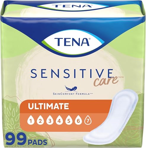 TENA Incontinence Pads, Bladder Control & Postpartum for Women, Ultimate Absorbency, Extra Coverage, Long, Sensitive Care, 99 Count