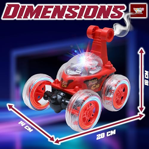 Image of Wonder Stunt Rc Car | Smoke Function and Led Lights | Abs Plastic Body | 360 Degree Spinning Wheels Rechargeable Battery Type C Charging | Remote Control Toy for Kids - Red