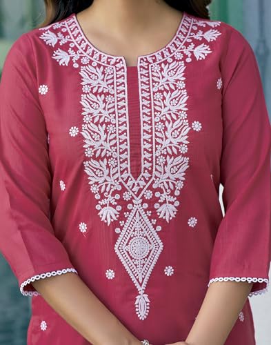 Image of SIRIL Women's Cotton Blend Straight Fit Straight Chikankari Embroidery Kurta