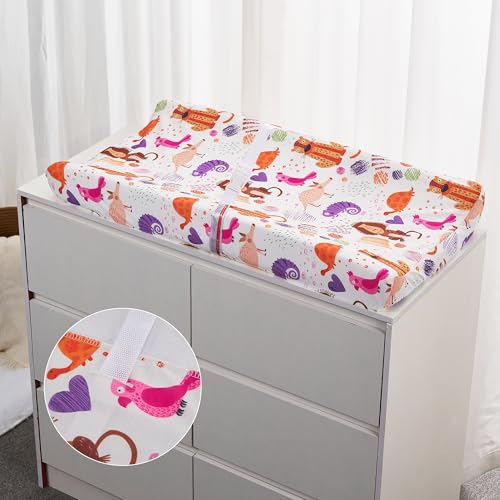 Image of Baby Changing Pad Cover, Changing Table Cover for Girls Boys, Ultra Soft Breathable, 2 Pack Animal Graffiti & dot Printing