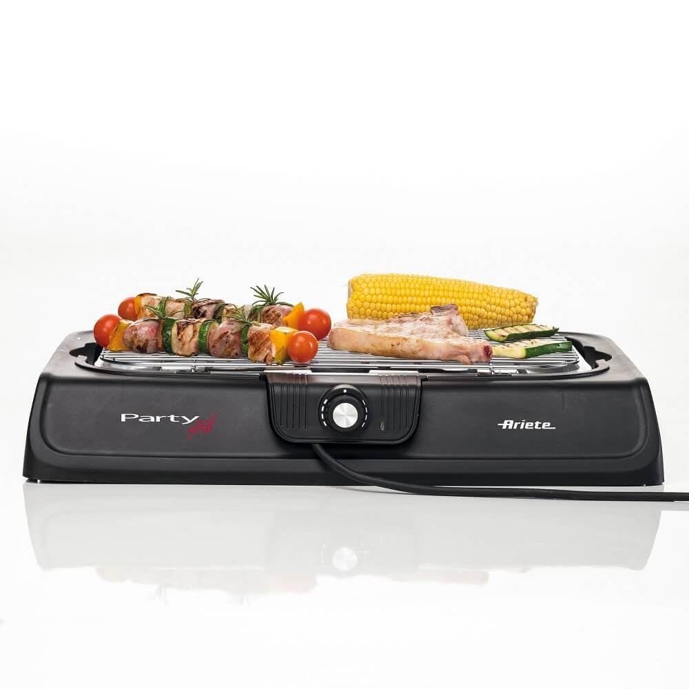 Ariete 723, Barbacoa electrica portatil, 2000 W, resitencia extraíble, 2 posiciones de temperatura ajustable, indicador luminoso, bandeja antigoteo, 41.5 x 24 cm, negro