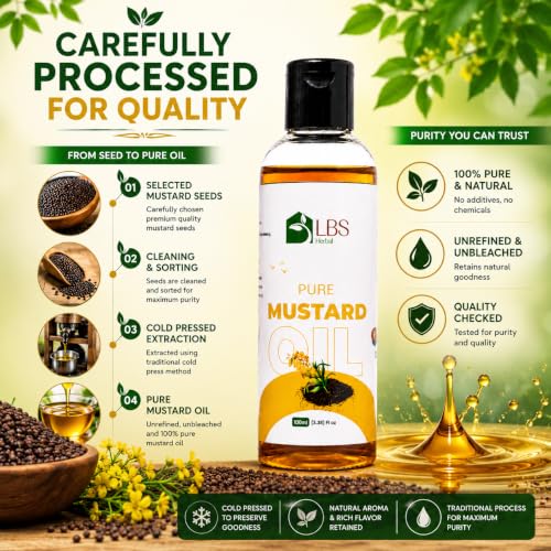 Image of Pure Mustard Oil 100% Extra Virgin Cold Pressed | Natural Carrier for Hair, Scalp & Skin Care | Deep Moisturizing Formula for Healthy Looking Hair & Daily Massage | 100ml (Pack of 2)