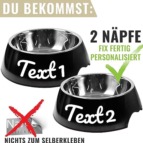 ne&no® Futternapf 2er Set für Hunde und Katzen (L - PERSONALISIERT, SCHWARZ)