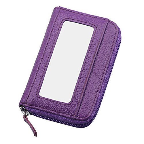 RFID Titular de la Tarjeta de Crédito de Cuero Genuino. RFID Blocking Wallet. (Purpura)
