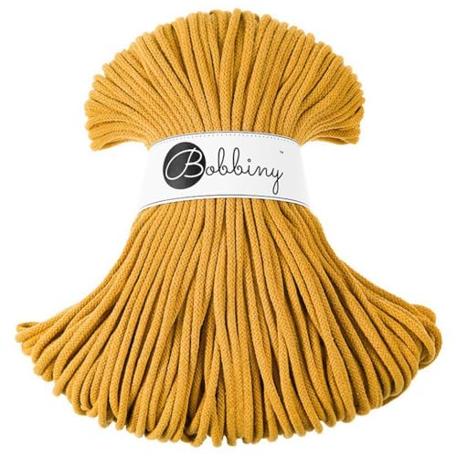 Bobbiny Premium 5mm Braided Macrame Cord (Mustard) 108yds/330ft (100% Recycled Cotton)